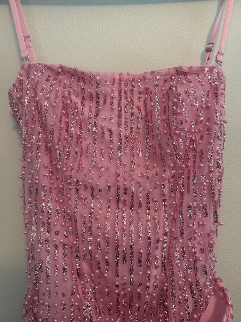 NEW Oh Polly Pink Ziya Embellished Glitter Beaded Strapless Mini Dress barbie - Picture 6 of 12